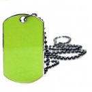 Green Stainless Steel Military Dog Tag Blank Pendant Necklace Chain Engraved A0655