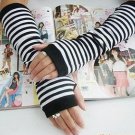 Black & White Korea style womens fingerless Long Gloves Arm Warmers A0041