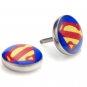 Pair Earring Resin Women Men Stainless Steel Ear Plug Stud Superman Round 10mm YL1082