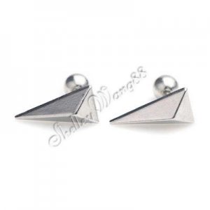 Pair of Mens Earring Ear Studs Silver Color Stainless Steel Pyramid Shaped YL1022