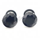 Pair Earring Stainless Steel Stud Plug Round Onyx Black 9mm YL943