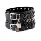 Cool Adjustable Fashion Women/Man Cuff Belt Buckle Leather Wristband Bracelet Black A0142