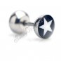 2x Cool Mens Earring Ear Stud Stainless Steel Black Resin Fake Plug(White Star) YL970