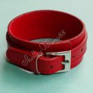 Leather Buckle Cuff Stud Belt Bracelet Wristband Red A0514