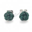 Pair Green Handmade Stainless Steel Women Men Studs Earring Ear Plug Nylon Rose Flower Z0004