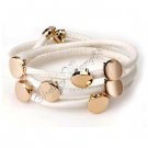 Fashion White Leather Wristband Cuff Belt Bracelet Golden Studs A0844