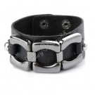 Cool Wristband Buckle Cuff Belt Leather Bracelet Black A0161