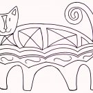 Primitive Rug Hooking Pattern Crazy Cat on Linen