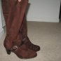 Suede like, knee-high boots, brown and stretchy, size 7W