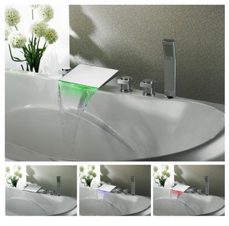 NEW Contemporary rainfall LED tub Faucet with hand shower chrome finish LPF04