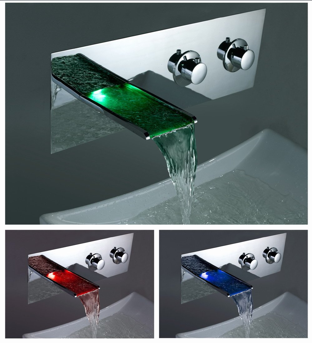 NEW Color Changing LED Waterfall Bathroom Sink Faucet (Wall Mount) LPTW01