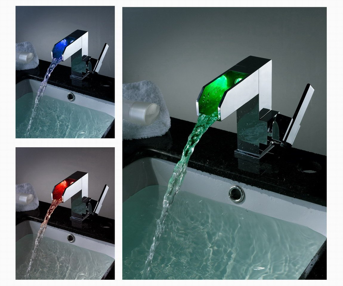 Color Changing LED Waterfall Bathroom Sink Faucet - Blade Series LS04