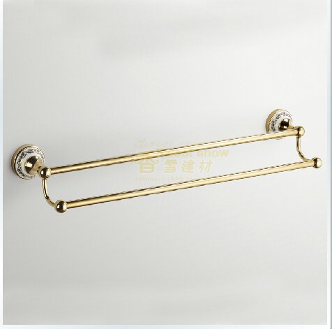 Ceramic Wall Mount Golden Ti-PVD Double Towel Bar---A0148
