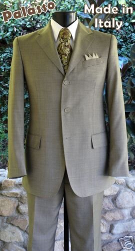 New Palasso Mens Suits - 100% Merino Wool - MADE IN ITALY- Olive - Available in all sizes