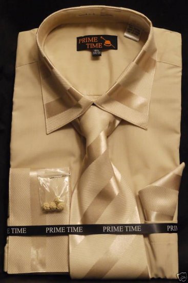 Black Collared French Cuffed White Dress Shirt With Tie/Hanky/Cufflink Set Men'S Dress Shirt main image 1