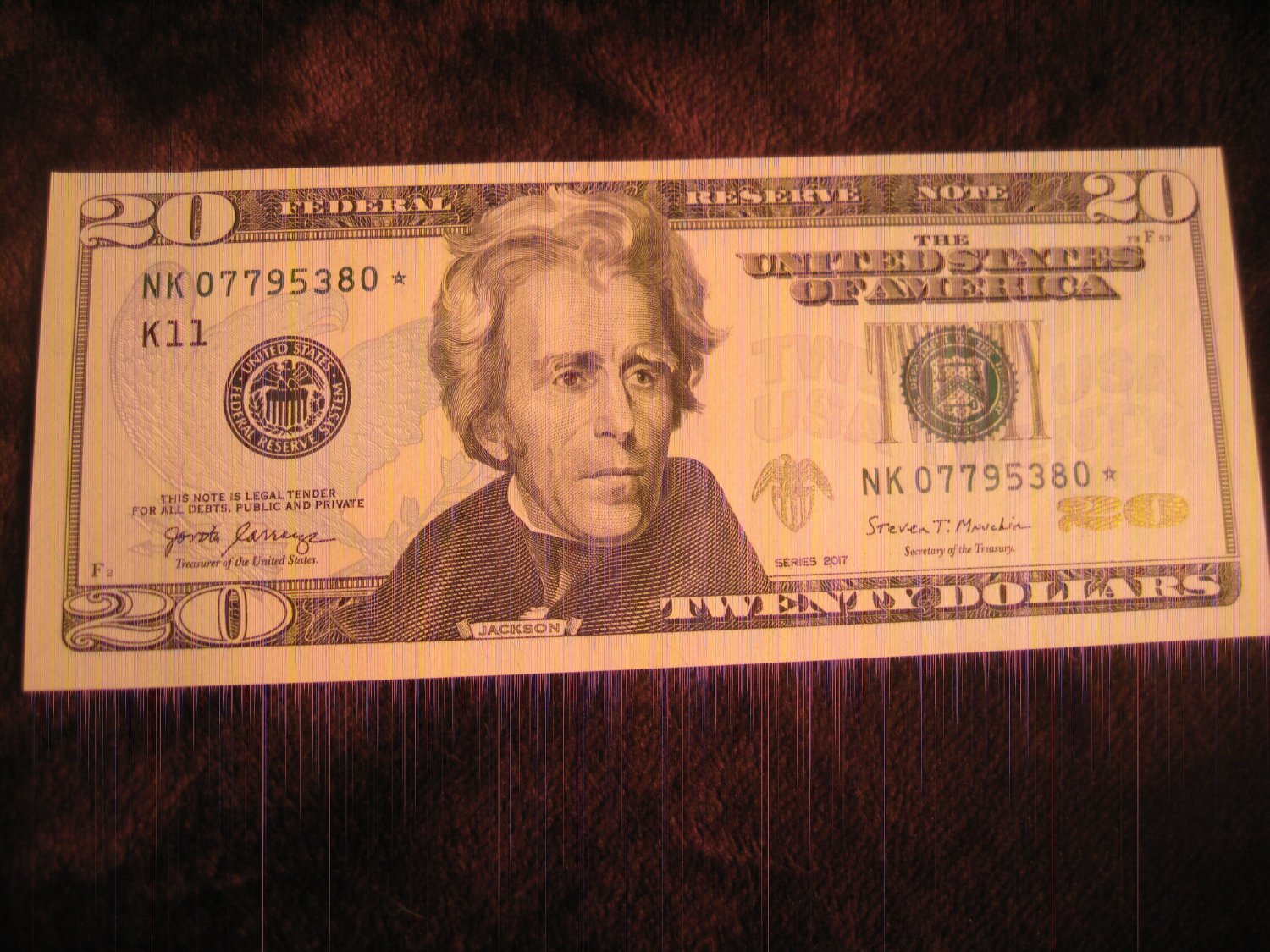 One $20. USD bill STAR NOTE Gem UNC FRN NK 07795380