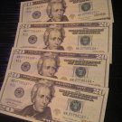 4x Star Notes US twenty Dollar Gem Unc  Consecutive bills NK07795167*  ....70* Low Serial Numbers