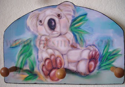Koala baby art wood key peg rack holder handcrafted Gift original art design