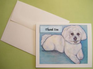 Bichon Frise portrait - Handmade Personalized Notecards dog notecards