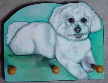 Bichon Frise dog key leash holder BISCHON dog wood peg rack