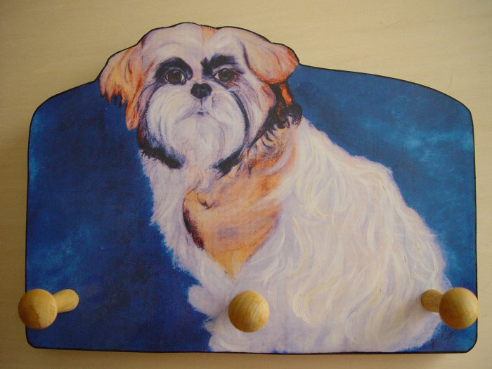 SHIH TZU tricolor dog shih-tzu Leash Holder - key Peg rack Holder handmade gifts