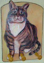 Tabby Cat striped kitty wood leash key rack peg holder handmade gift
