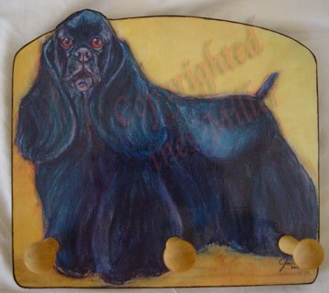 Black Cocker Spaniel American COCKER Dog portrait HANDMADE wood leash holder rack key holder