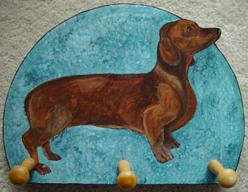 Red Doxie Dachshund Dog Leash Holder key rack peg holder handmade gifts