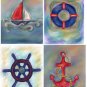 Nautical whimsical Notecards on blue handmade banana paper