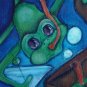 Diving Frog Orange fish treasure hunt Green Olives Outsider Surreal Surrealism Outsider Art Print