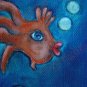 Diving Frog Orange fish treasure hunt Green Olives Outsider Surreal Surrealism Outsider Art Print