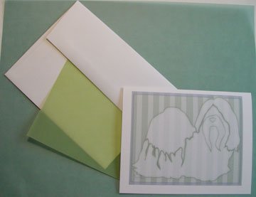 Shih Tzu dog silhouette Personalized Notecards whimsical GREEN stripes linen cards custom note-cards
