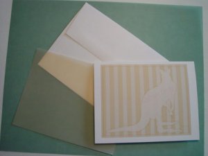 Kangaroo silhouette portrait Personalized Notecards whimsical stripes Soft Honey Yellow