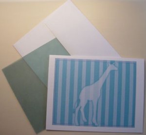 Giraffe  silhouette portrait Personalized Notecards whimsical stripes Aqua Blue