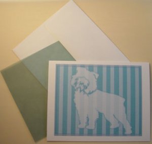 Brussels Griffon portrait silhouette Personalized Notecards Aqua blue whimsical dog art cards