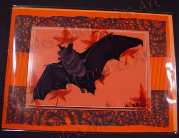 Bat Handmade Greeting Card autum leaves flying bat greeting cards