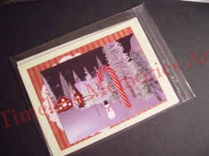 Greeting Card Snowman CANDY CANE white christmas Handmade card whimsical greeting cards