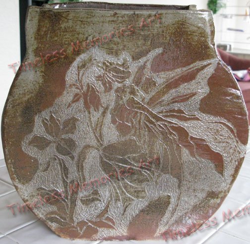 Rustic Iris flowers Fairy ceramic vase Art Pottery vessel handmade sgraffito art pottery