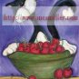 Kitty Tuxedo cat cherry bowl Outsider whimsical art NOTECARDS custom note cards set 12