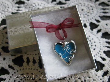HEART soldered glass blue heart pendant handmade jewelry whimsey fashion jewelry
