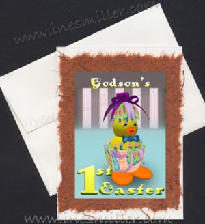 GODSON'S First Easter Hand made greeting card baby duckling Orange feet whimsical cards