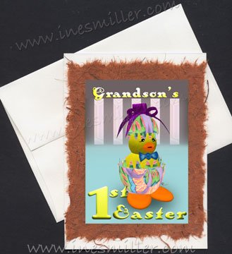 GRANDSON'S First Easter Baby card handmade greeting card big Orange feet duckling hatching egg