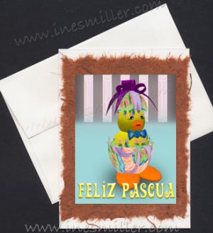 FELIZ Pascua Spanish HAPPY EASTER Handmade Greeting card egg duckling