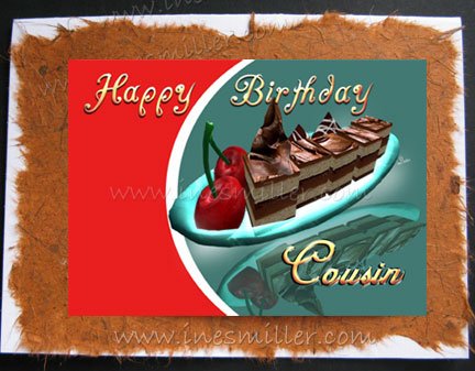 COUSIN Chocolate fudge Cacao Cherry- cherries dessert Handmade Greeting Card