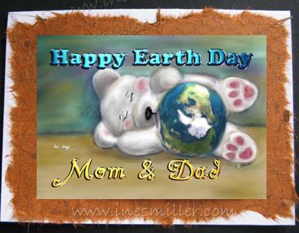EARTH DAY Handmade Greeting Card White Teddy bear Cub sleeping baby bear MOM Dad Earth day Awareness