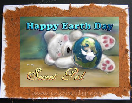 SECRET PAL Happy Earth day Handmade Greeting card white sleeping Bear personalized cards
