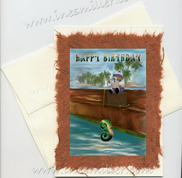 HAPPY BIRTHDAY 3th children Birthday Handmade Greeting card Fishing Teddy Bear personalized Card