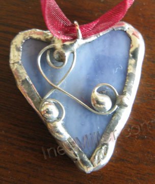 Blue heart pendant handmade fashion jewelry petite hearts SOLDERED GLASS ART jewelry