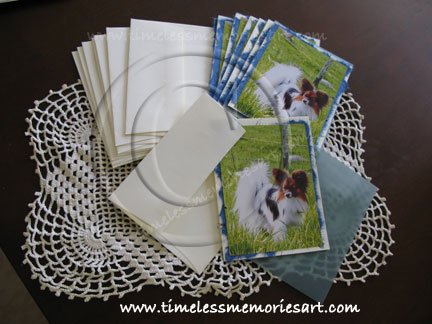 Papillon dog on green grass country field handmade dog cards boutique notecards