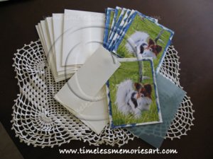 Papillon dog on green grass  country field  handmade dog cards boutique  notecards